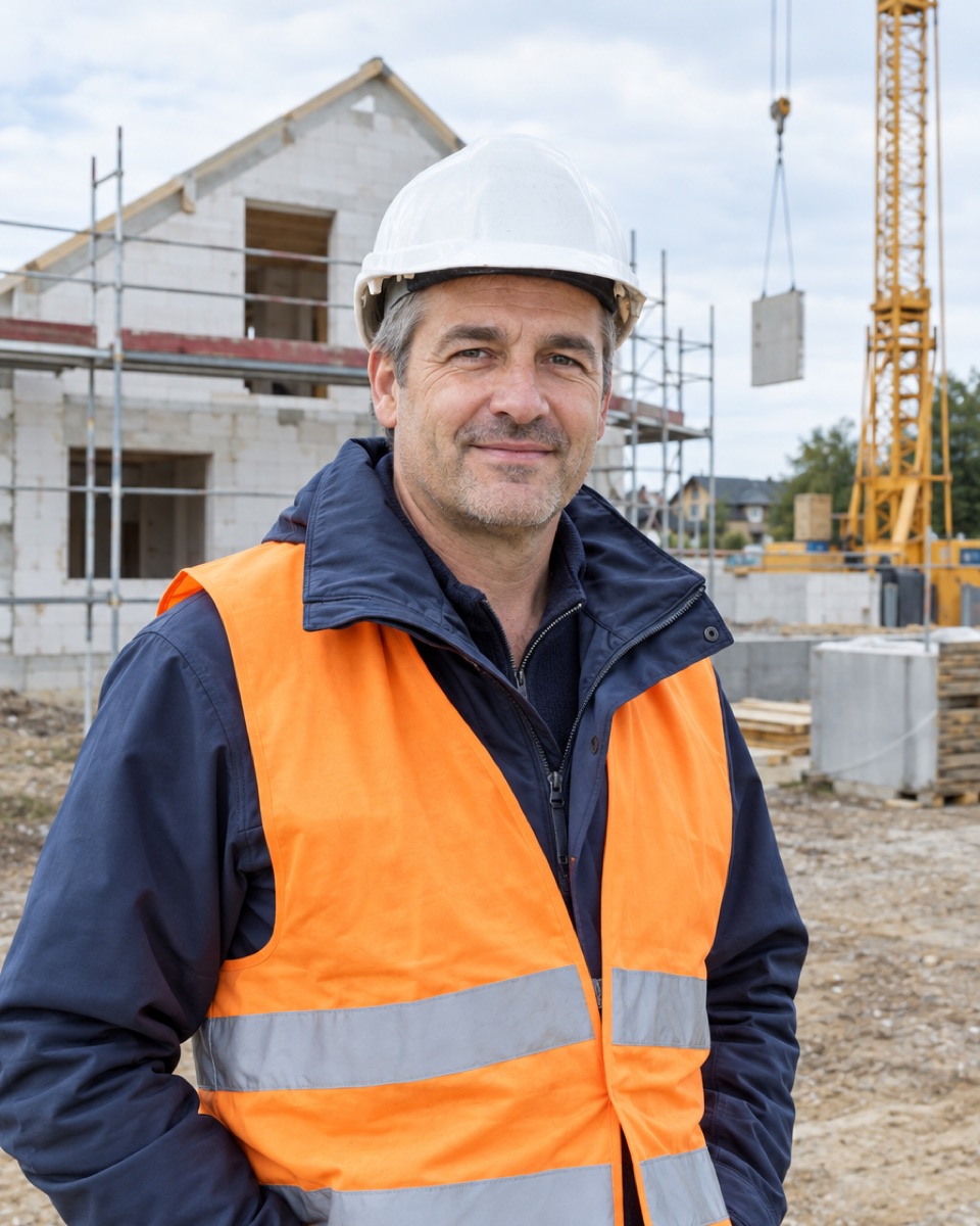 Stefan Baumann, Bauunternehmer, auf der Baustelle