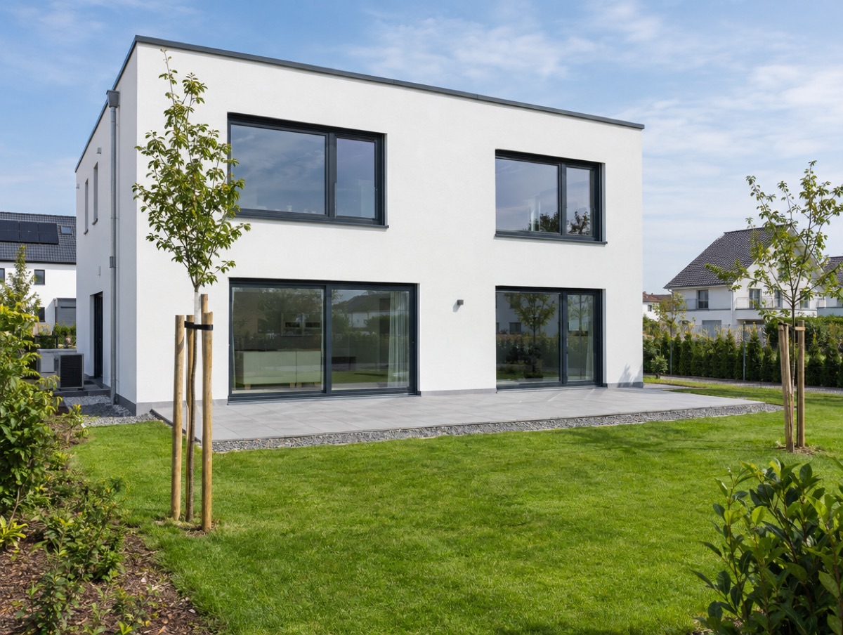 Fertiges modernes Einfamilienhaus mit Flachdach