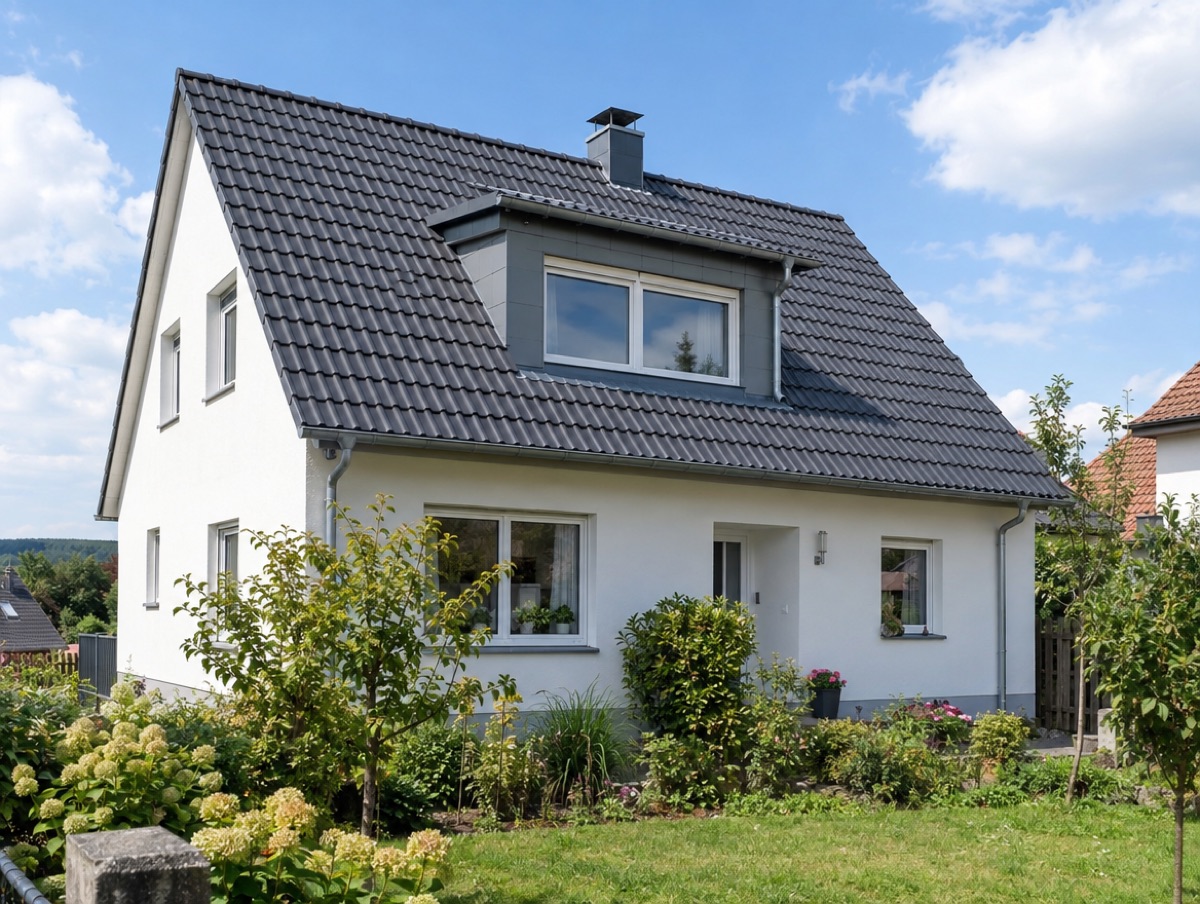 Rotes Ziegeldach mit Dachfenstern