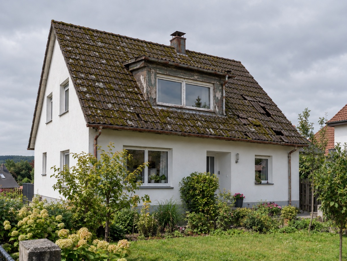 Einfamilienhaus mit Dach, vorher