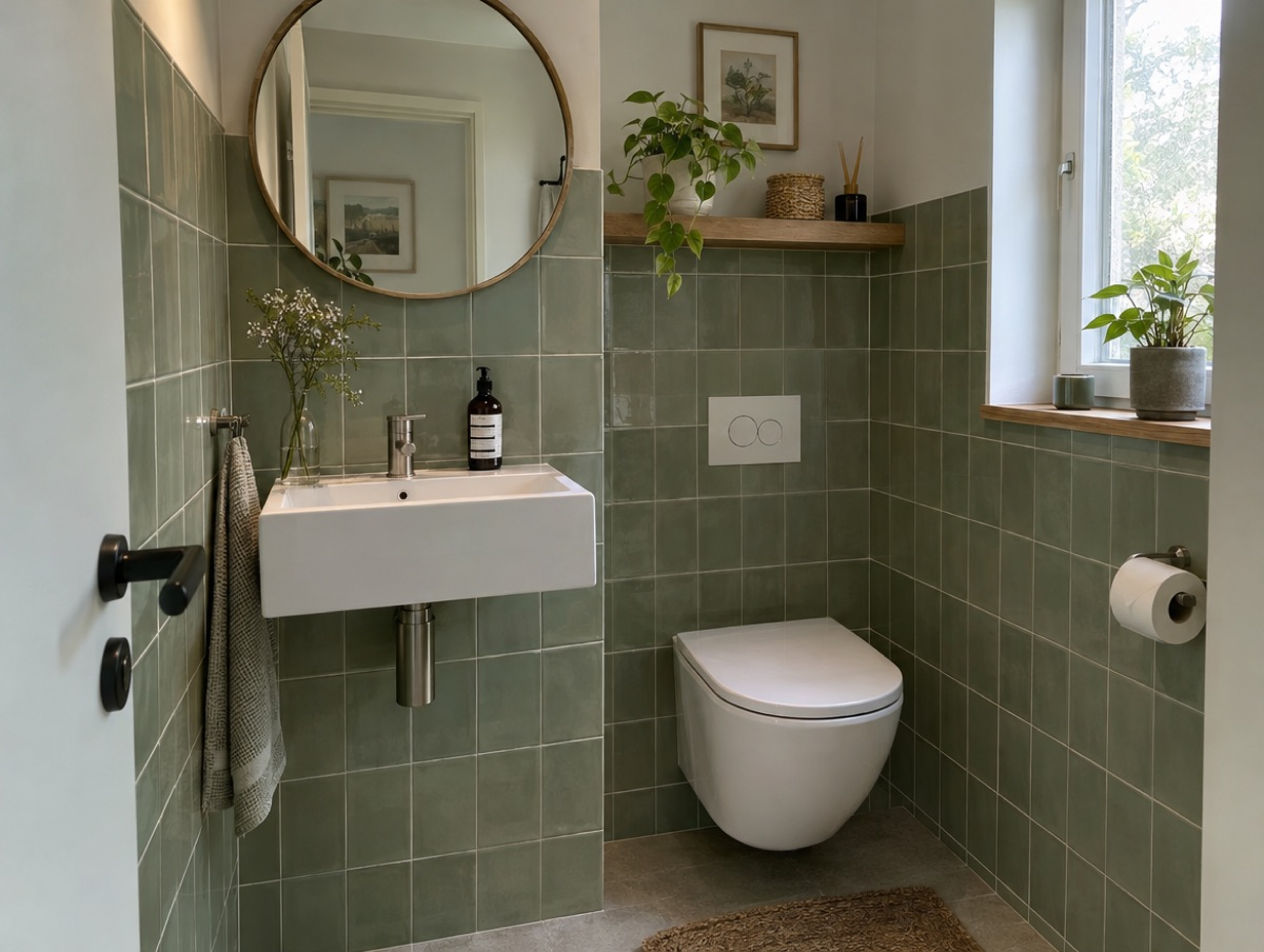 Gäste-WC mit grünen Fliesen